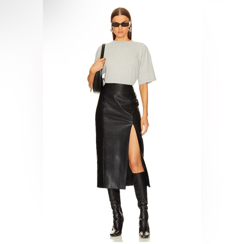 Dante Black Faux Leather Midi Skirt